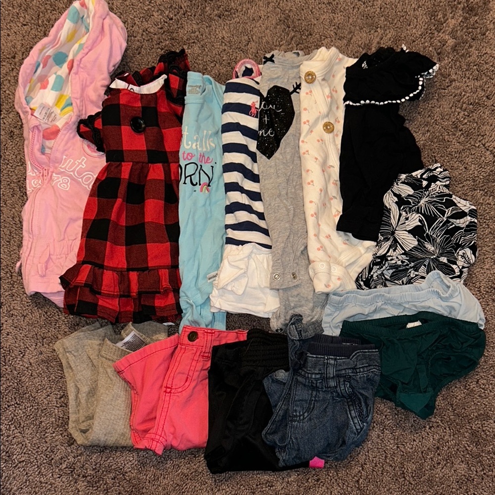 Babygirl size 6m and 6/9m dress, sweatshirt, top, onesie & pants bundle!!